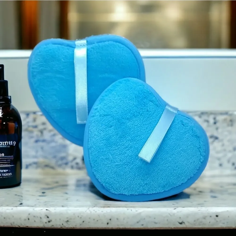 Reusable Beauty Makeup Removal Pads Blue Heart Shaped Plush Foam 2-pack Love